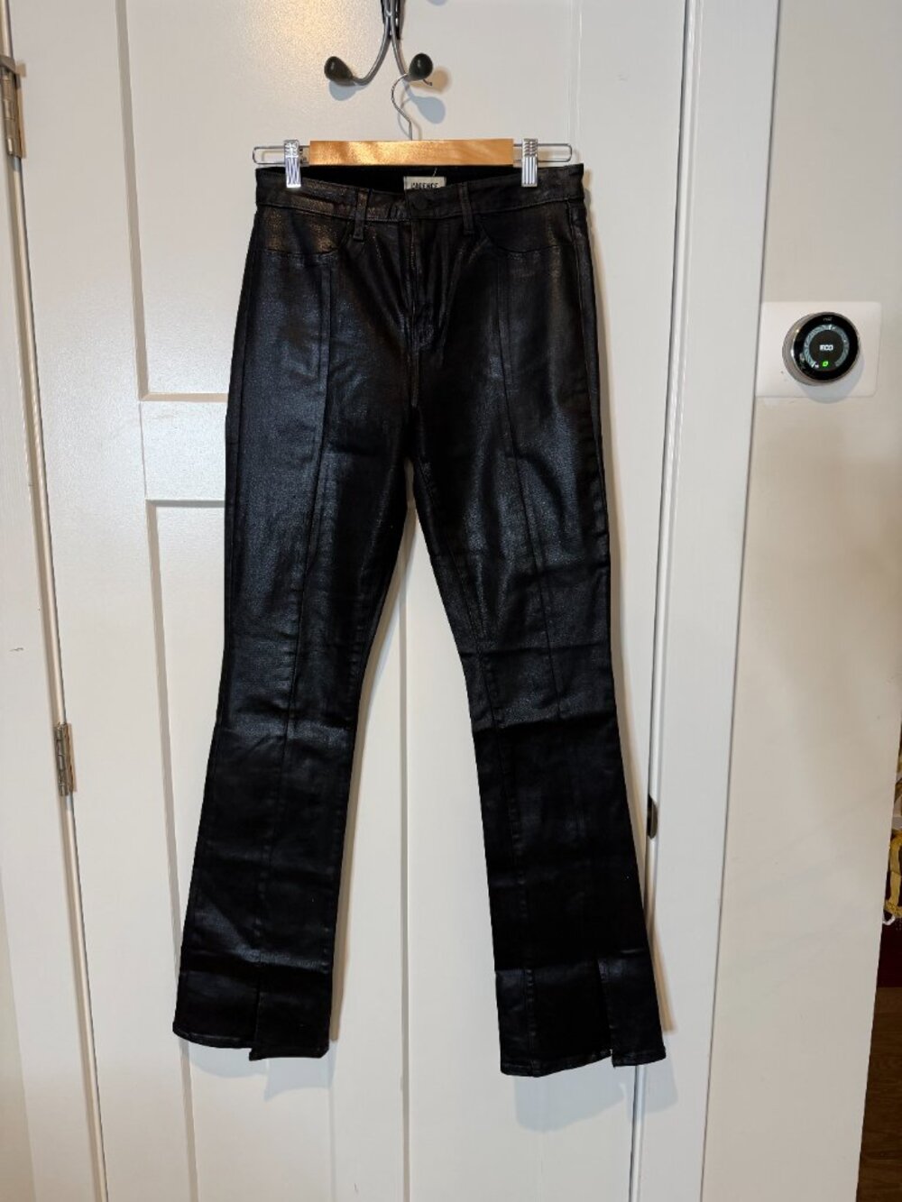 L'Agence Split Hem Black Metallic Coated Pant Size 29